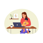 graphics of a woman doing work from home job